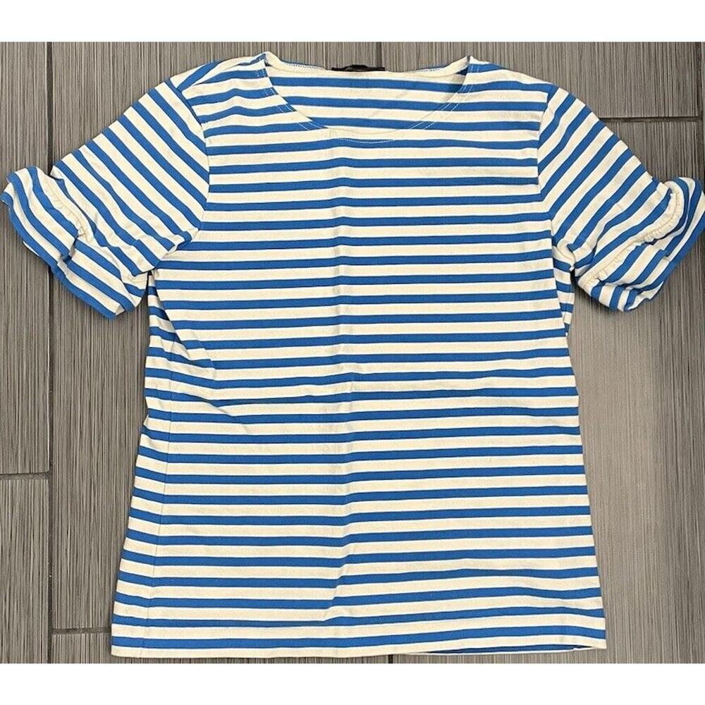 J Crew Women's Shirt Blue White Striped Top Ruffle Sleeve Size XS Pullover